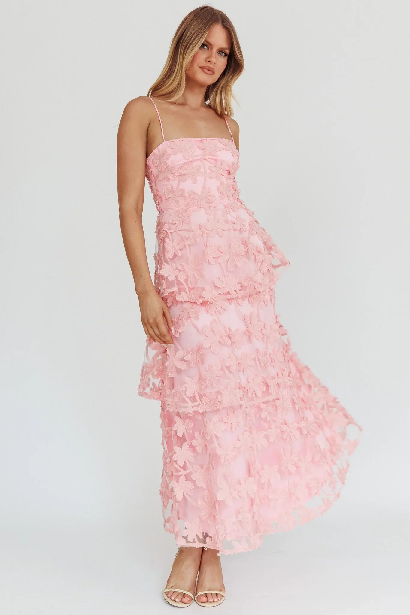 Dori Floral Embellished Maxi Dress Blush