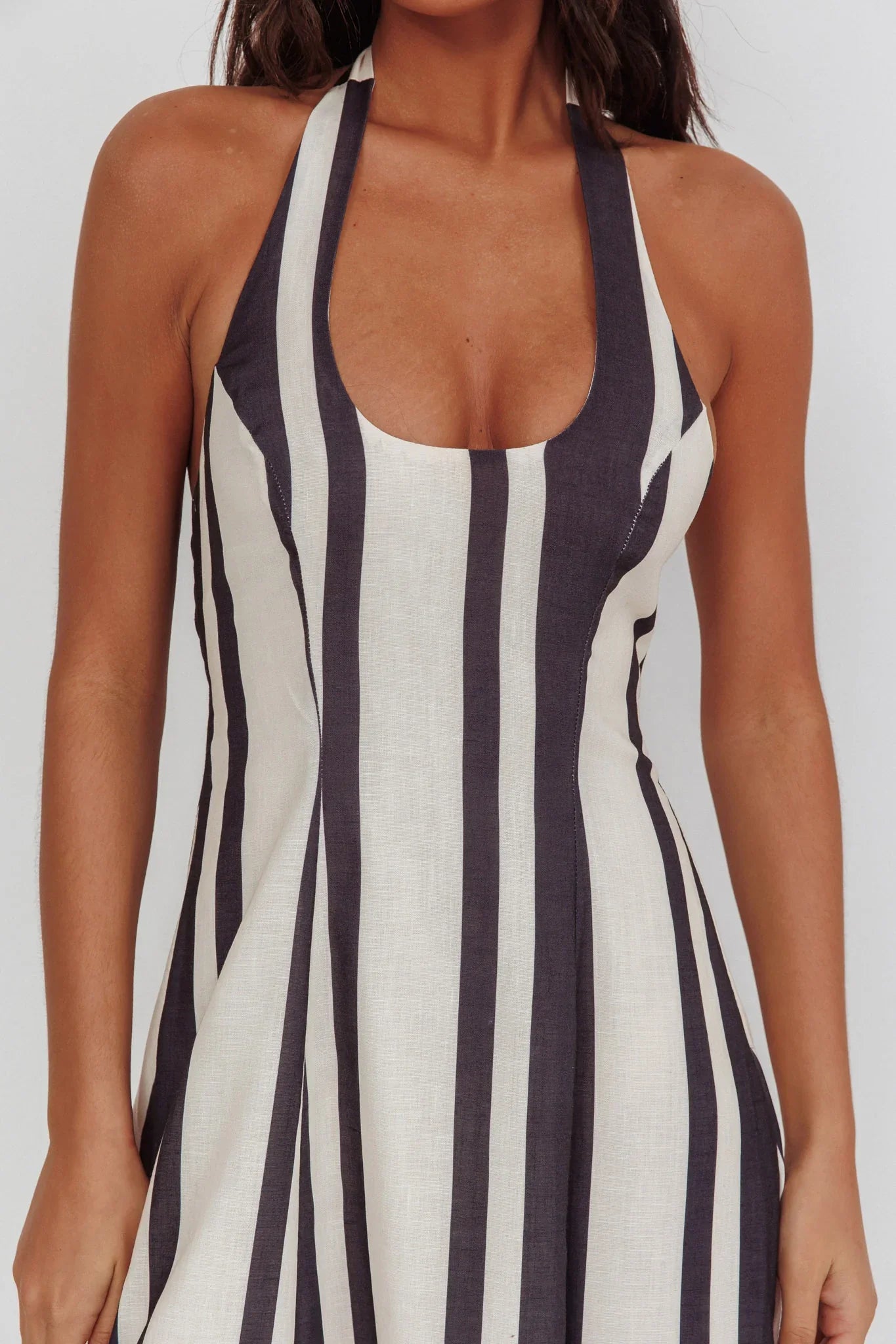 Florie Scoop Neck Halter Maxi Dress Stripe Black
